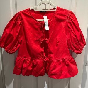 Red Puff Sleeve Blouse